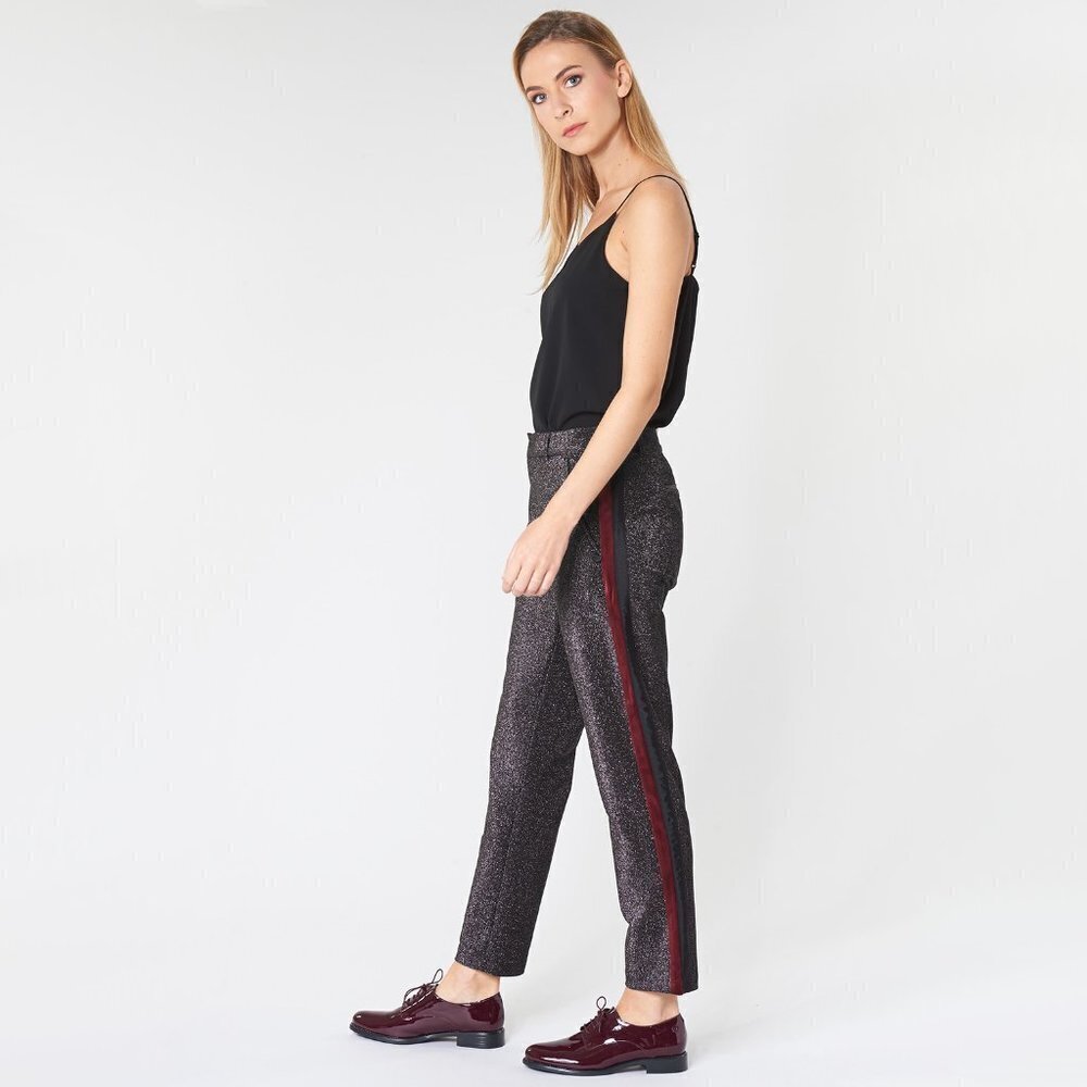 NWT Scotch & Soda black sparkly velvet stripe pants, S